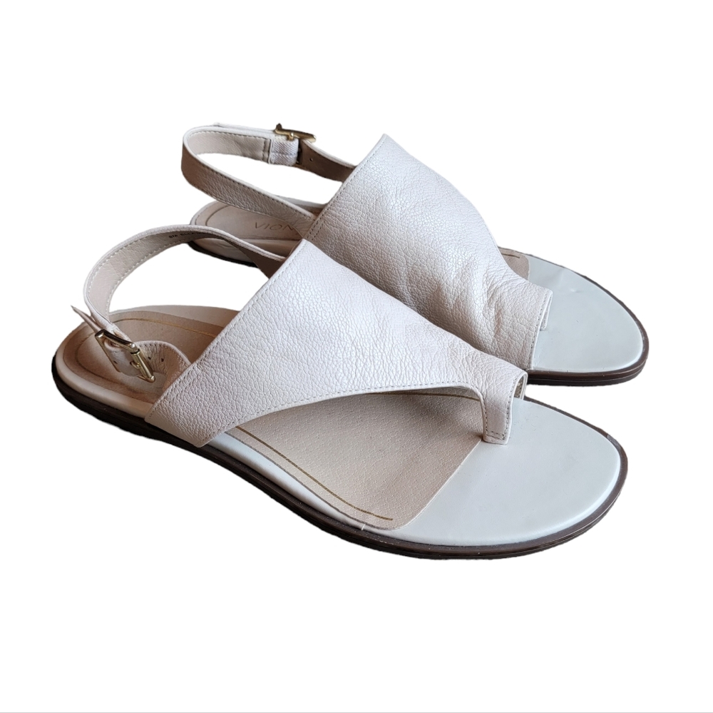 Vionic Ella Sandals in Cream Leather Women's Size 8